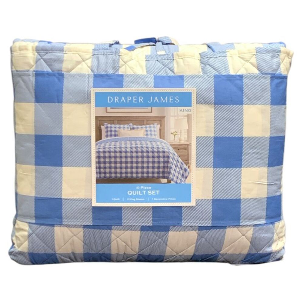 Draper James 4pc Reversible Cotton/Polyester Quilt Set, King - Glen Gingham Blue